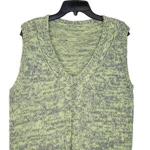 Handknit Green Gray w/Silver Threads Cable Knit V-Neck Sweater Vest Size Large